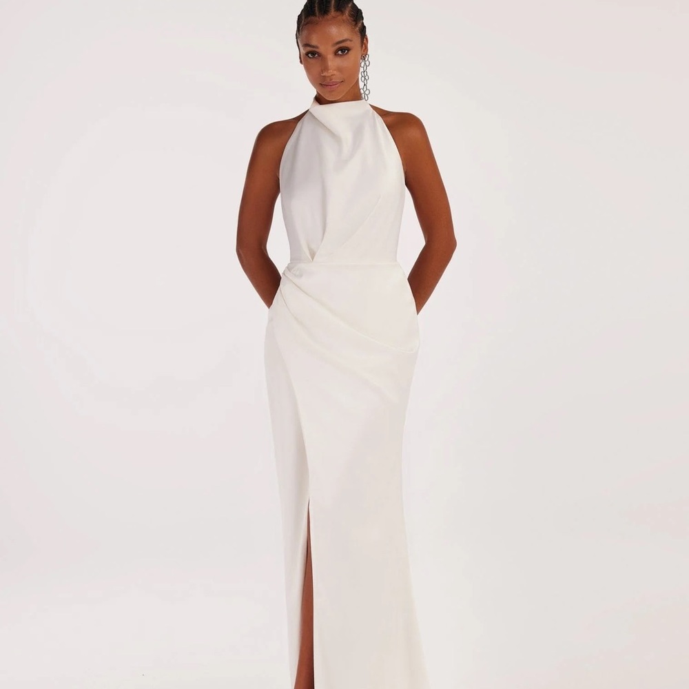 MILLA low slit halter white dress